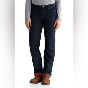 Carhartt Blaine Dark Wash Flannel Lined Straight Leg Jean Women Size 18